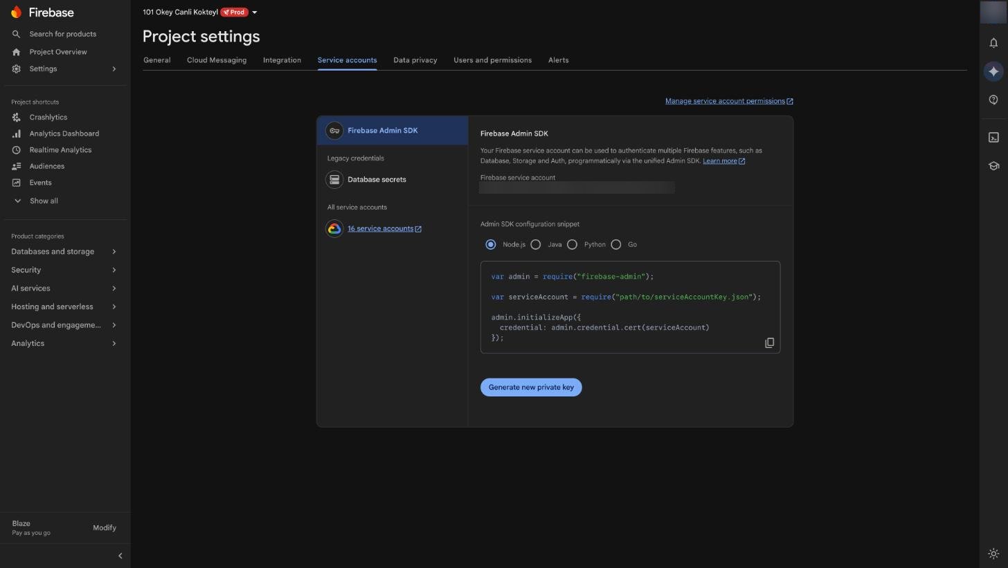 Firebase, Project settings → Service accounts: Generate new private key.